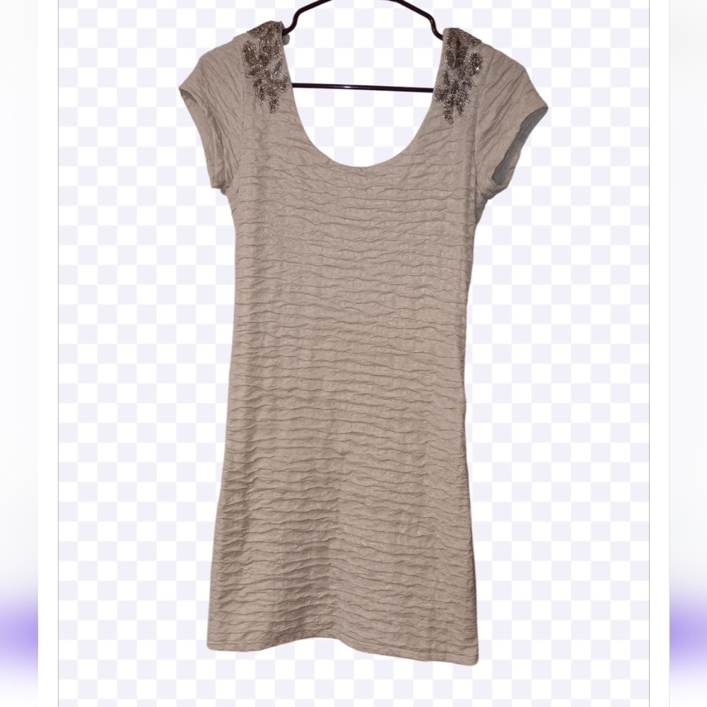 Free People Cream Textured Tunic Dress with Embellished Shoulders